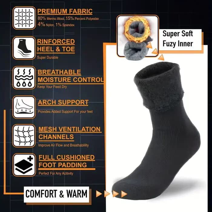 2 paires de chaussettes en laine ultra-épaisses pour hommes