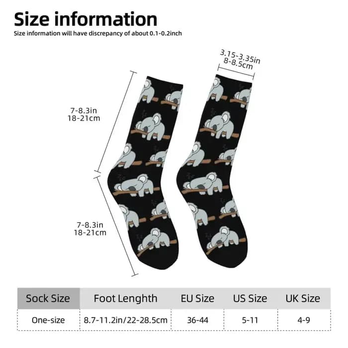 Chaussettes fantaisie personnalisées mignonnes et confortables à motif Koala endormi pour hommes et femmes