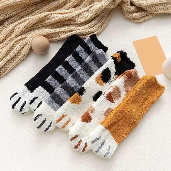 Femmes hiver chaud moelleux chaussettes mignon Animal griffe chat patte empreinte floue chaussettes femme épais corail polaire maison sol sommeil chaussettes
