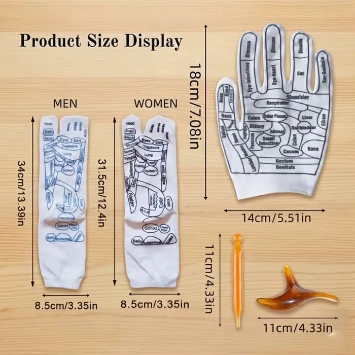 Chaussettes de réflexologie par acupression avec ensemble d'outils de massage, bâton de massage pour points de pression et points de déclenchement, outil de soin des pieds