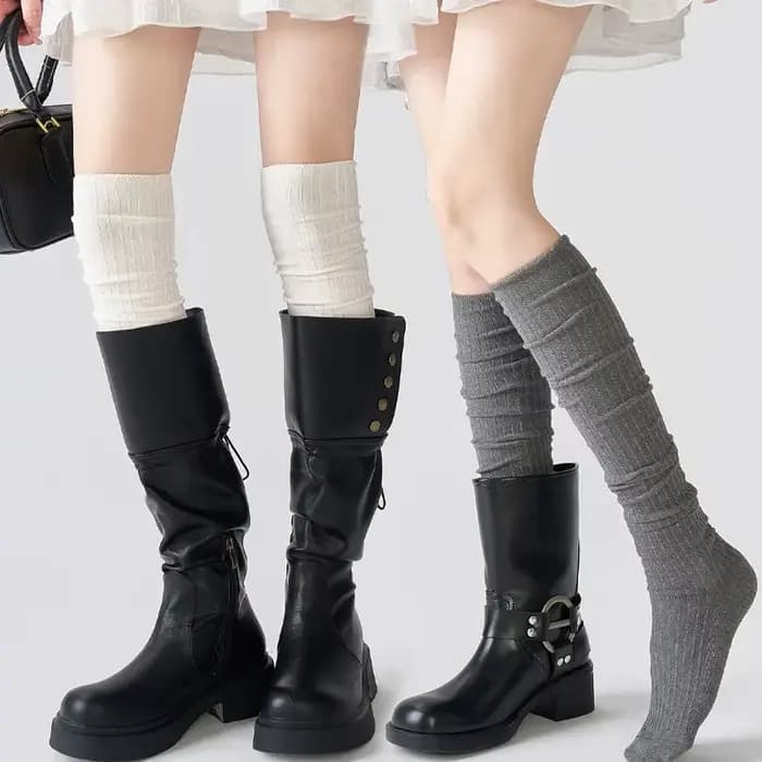Bas hauts pour femmes, chaussettes longues à rayures verticales blanches