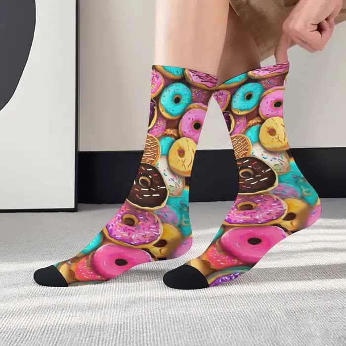 Chaussettes amusantes pour hommes en forme de donut