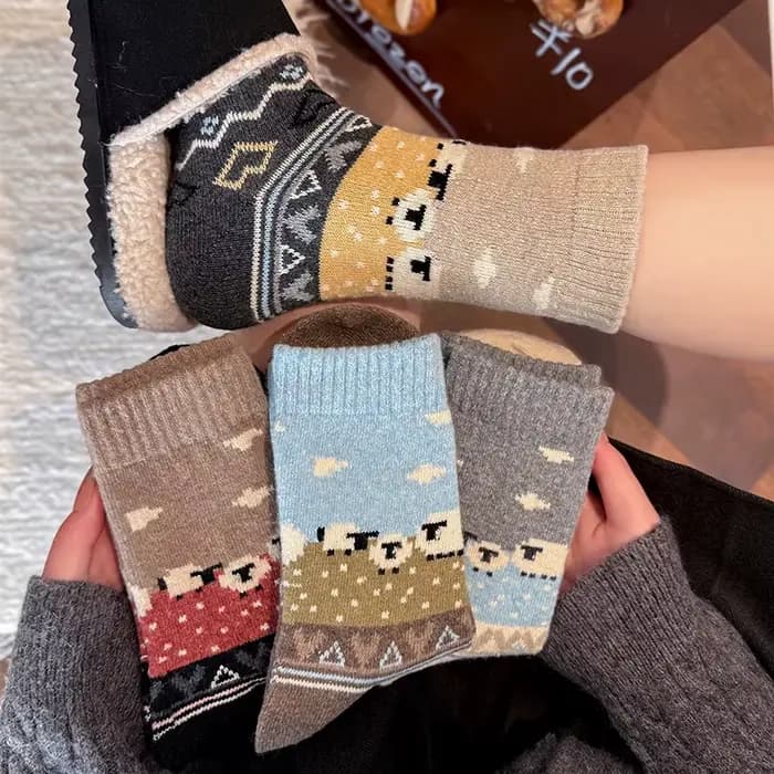 Chaussettes en laine épaisses unisexes mi-mollet