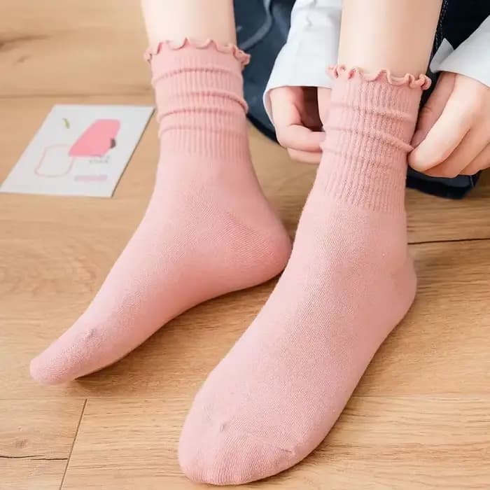 Chaussettes à volants femmes blanc noir froufrous Style Lolita jeune fille japonaise mignon Kawaii coton Harajuku