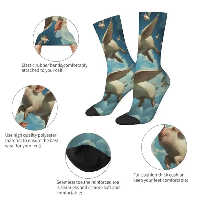 Chaussettes fantaisie pour hommes avec imprimé cochon volant