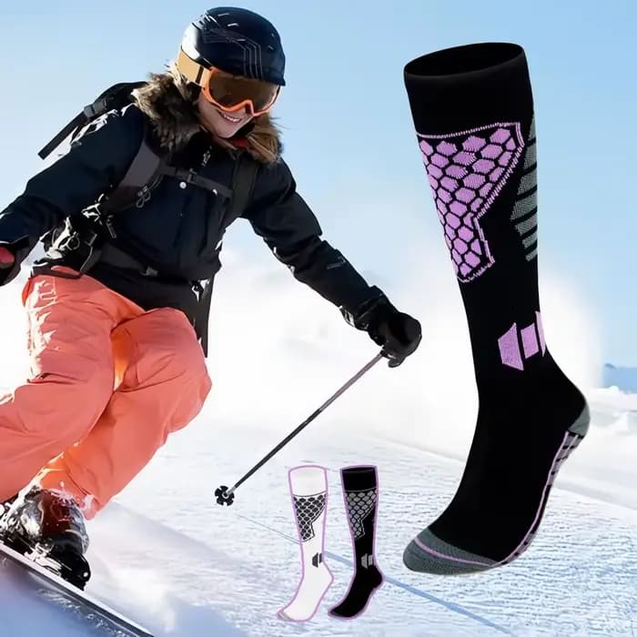 Nouvelles chaussettes de ski épaisses antidérapantes respirantes, chaussettes hautes jusqu'au genou, chaussettes de compression thermique anti-humidité pour les sports d'hiver