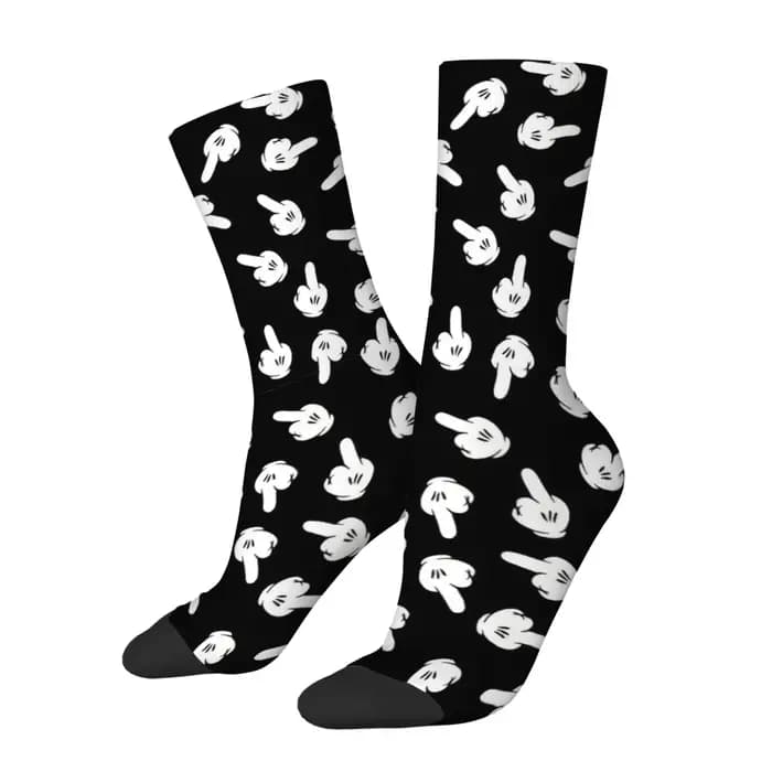 Chaussettes pour hommes imprimées de gestes de main de dessin animé rétro Harajuku-chaussettes décontractées de Style de rue novateur-chaussettes confortables respirantes et antidérapantes