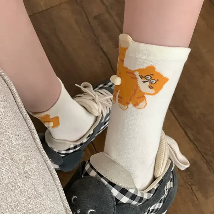 1/3 paire tridimensionnel chat imprimé hommes femme mi Tube chaussettes doux confortable absorbant la sueur respirant décontracté Couples chaussette