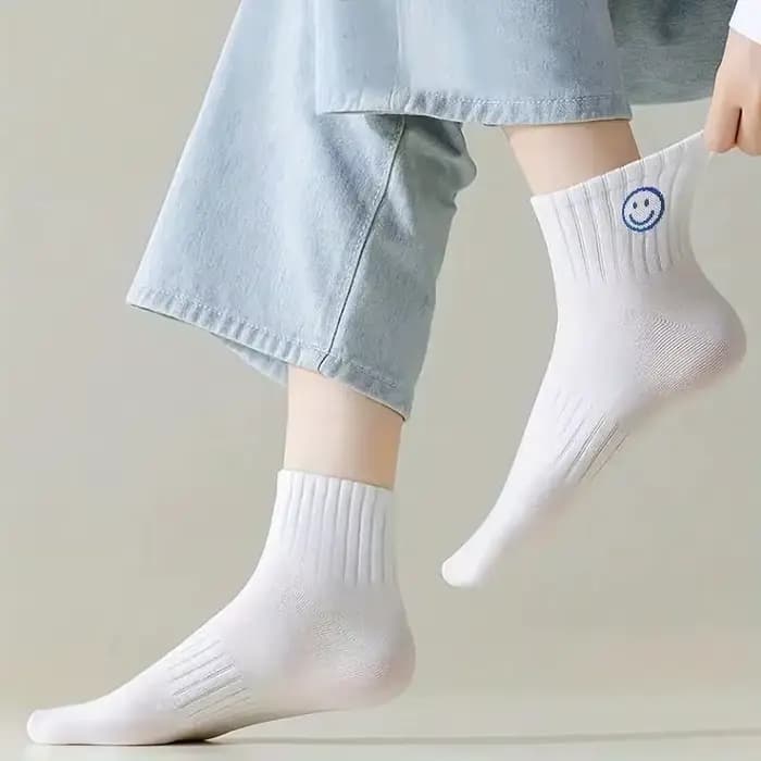 5 paires de chaussettes courtes fantaisistes à imprimé de visage de dessin animé – Tissu tricoté en polyester doux