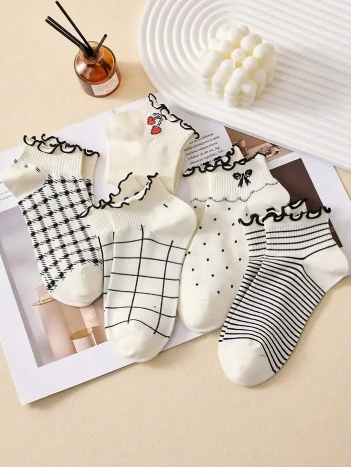 5 paires de chaussettes courtes à volants pour femmes