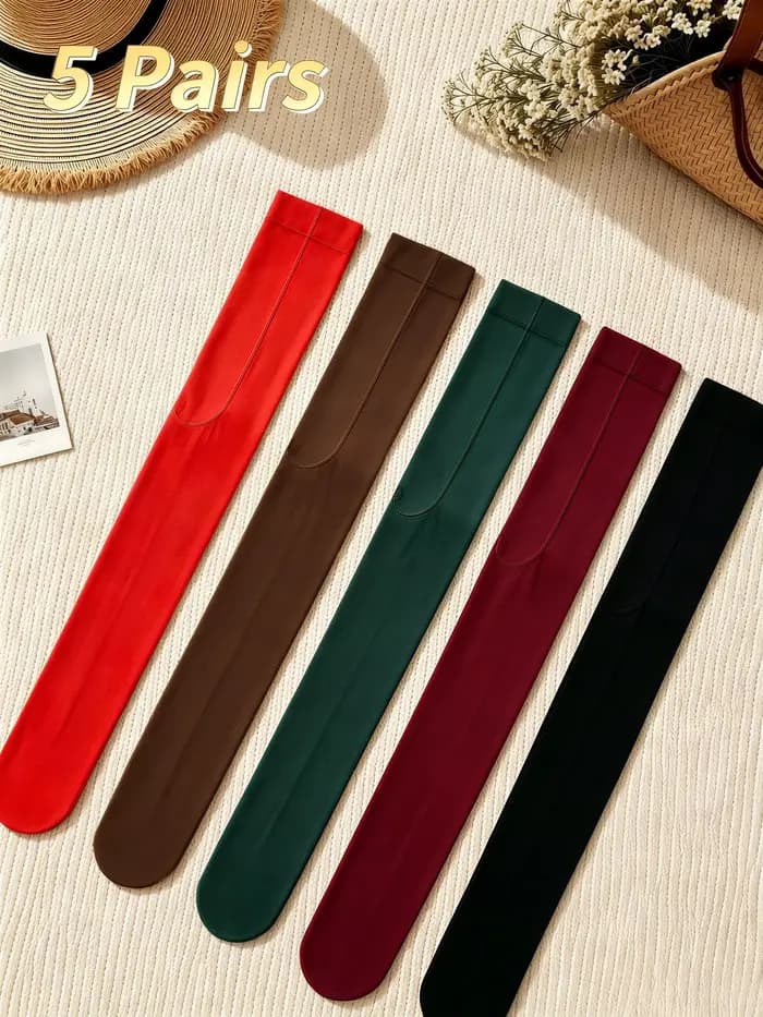 5 paires de collants en velours mat uni