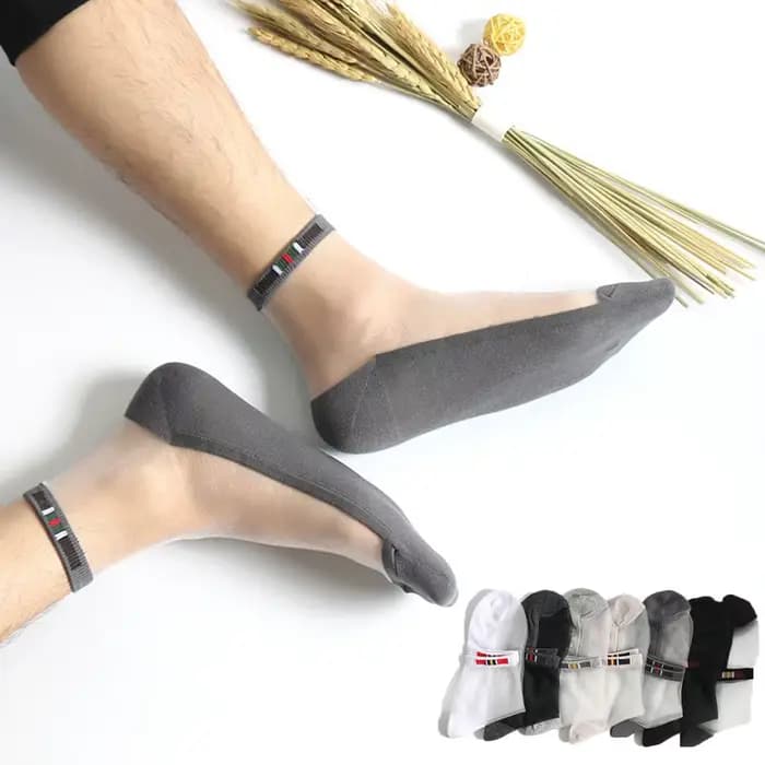Chaussettes courtes invisibles en coton pour hommes, transparentes, antidérapantes, en soie de verre