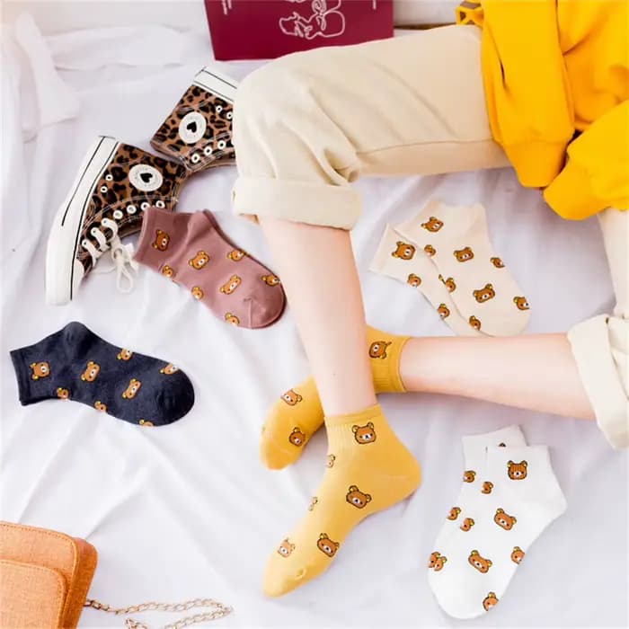 Chaussettes d'ours de dessin animé pour femmes, courtes, chaussettes de rinçage pour filles, animal, respirant, mignon, nouveau, mode, été, livraison directe