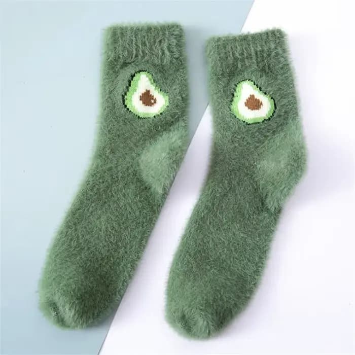 Femmes fruits moelleux chaussettes automne hiver thermique flou heureux femme dames chaud avocat cerise plancher sommeil chaussette pour dame filles