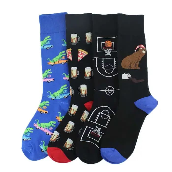 Chaussettes pour hommes tendance, motif amusant de vélo, pizza, basket-ball