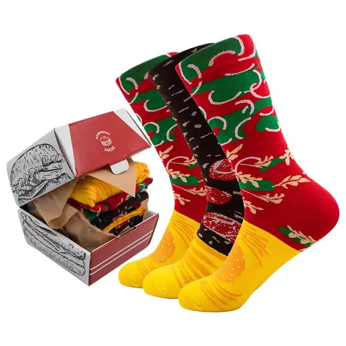 Deux paires de chaussettes colorées à motifs de hamburgers pour hommes et femmes, pour la veille d'Halloween, à offrir à des amis, pour toutes les saisons, automne et hiver