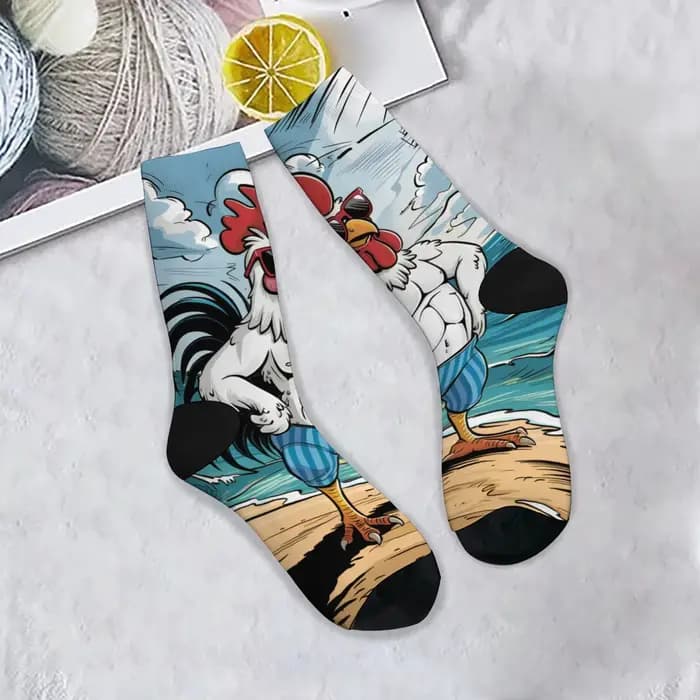 Chaussettes pour hommes de dessin animé de coq drôle style Harajuku nouveauté rue hip-hop tendance