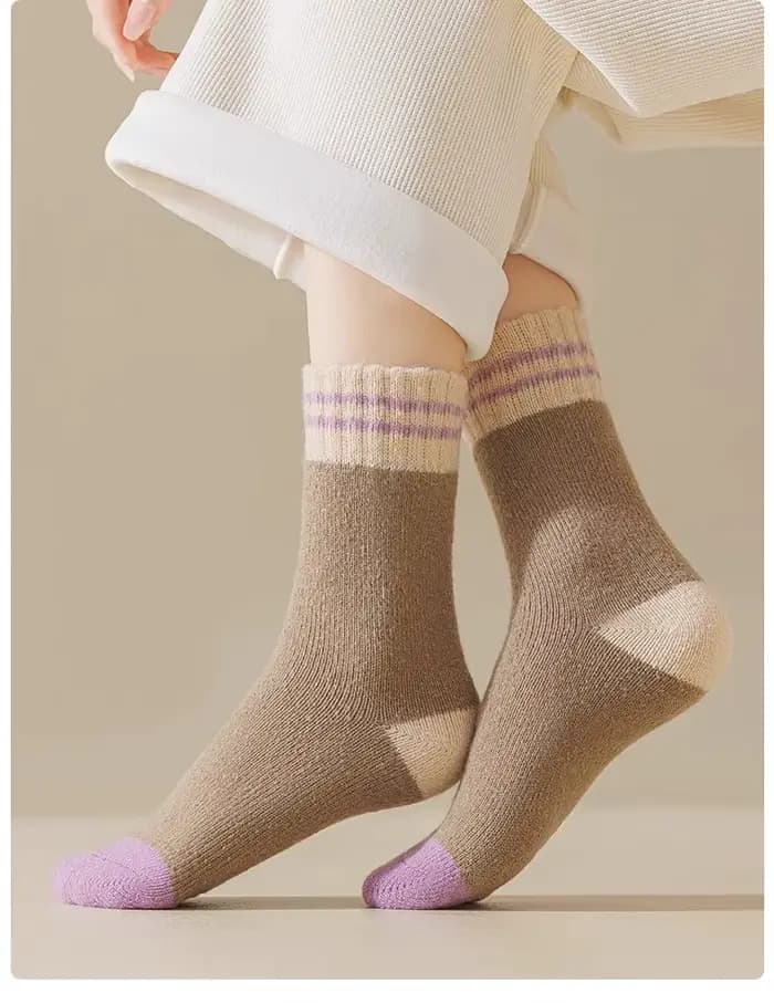 4 paires de luxueux chaussettes en tricot coeur violet – douces, chaudes et confortables pour l'automne et l'hiver – Chaussettes tendance pour femmes