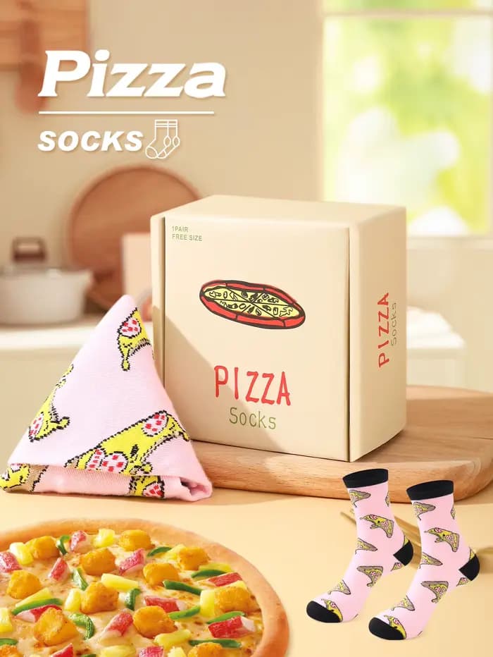 1 paire de chaussettes unisexes coupe moyenne pizza avec un roman et particulière cadeau de vacances créatif et intéressant Convient pour le pâques
