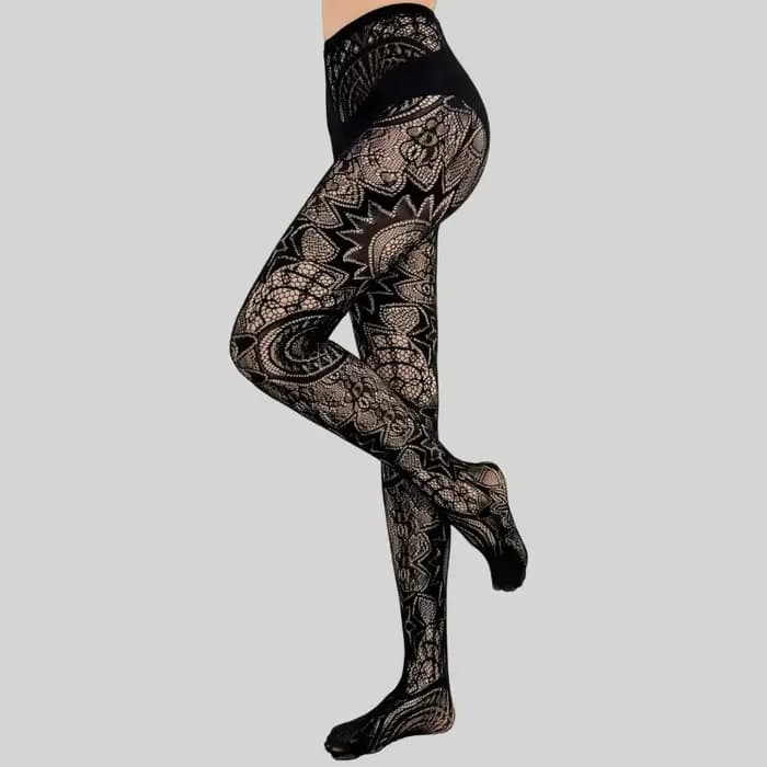 Collants noirs sexy en jacquard résille à trous pour femmes