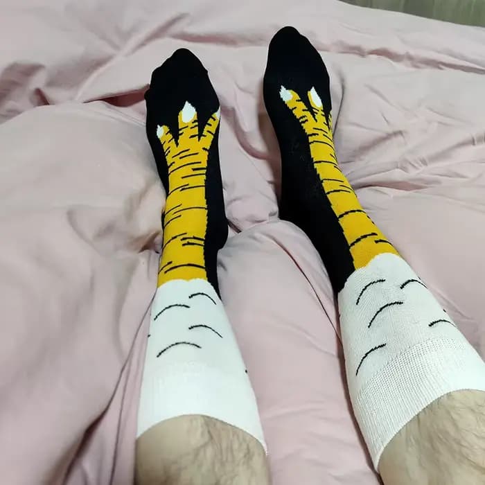 Hommes drôle patte de poulet équipage chaussettes poule pieds jaune longue jambe homme Couple école Freak 3D