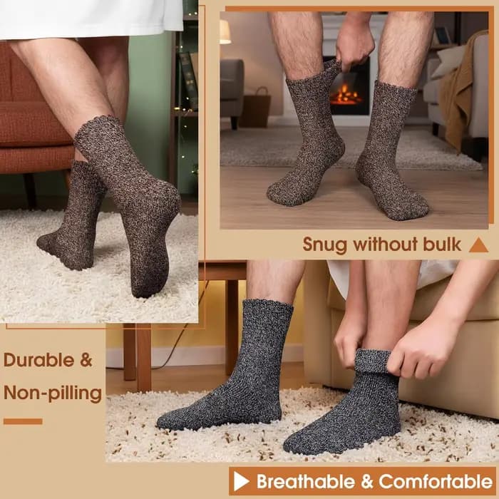 3 paires de chaussettes d'hiver en laine épaisse pour hommes
