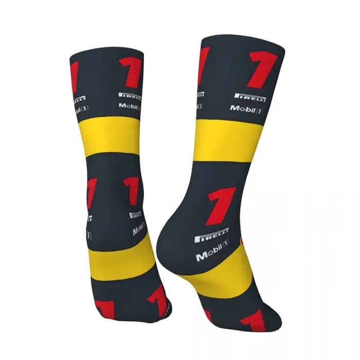 Chaussette folle pour hommes No 1 Champion du monde RB Hip Hop Harajuku F1 Racing Happy motif sans couture imprimé chaussettes de compression pour garçons