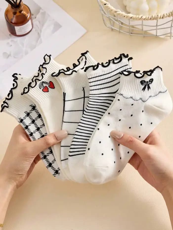 5 paires de chaussettes courtes à volants pour femmes