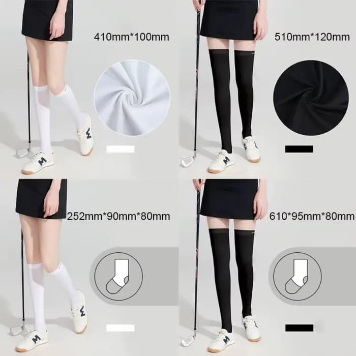 Ice injSunscreen-Chaussettes hautes noires et blanches pour le sport, le tennis, le golf, la pression, élastiques, respirantes, résistantes au soleil, la protection des jambes