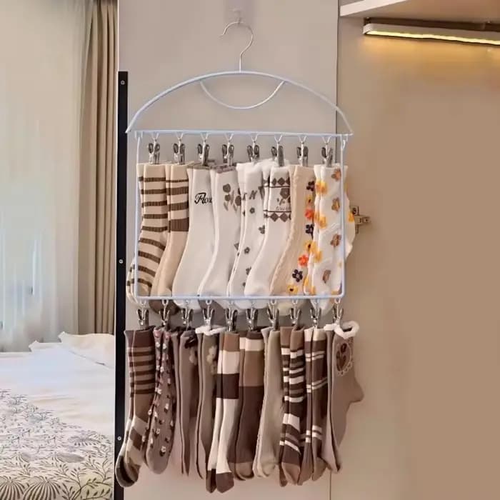 Séchoir à chaussettes à 18 pinces en acier inoxydable, grande capacité, multi-pinces, séchoir à chaussettes, cintre à vêtements pliable coupe-vent