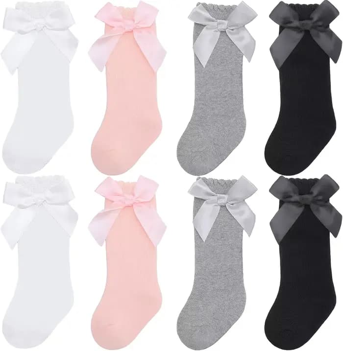 Chaussettes hautes pour bébé fille avec nœuds et volants