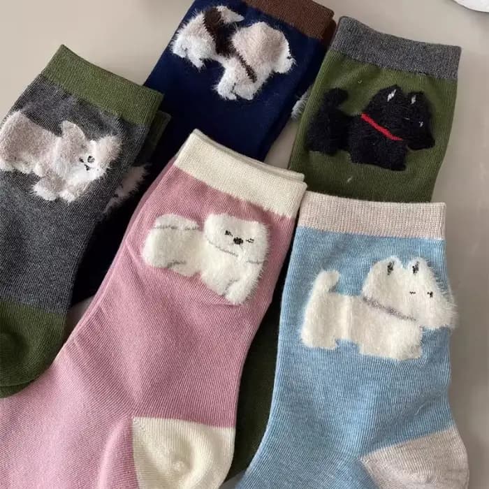 Chaussettes hautes à motif de chiot floqué pour l'automne et l'hiver