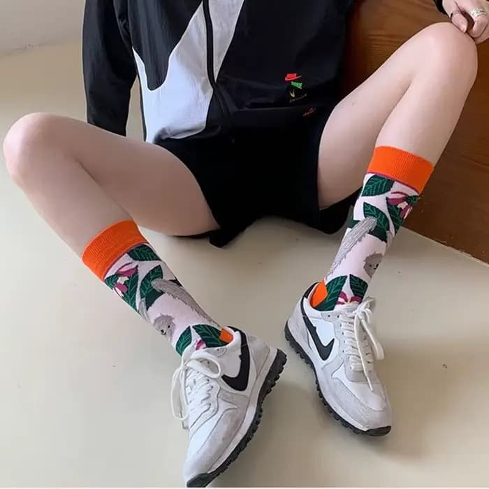 Mode coloré printemps automne bas femmes chaussettes plante hérisson paresseux coton