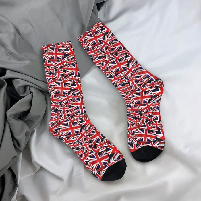 Nouveauté personnalisée impression Union Jack drapeau du royaume-uni chaussettes pour hommes femmes extensible été