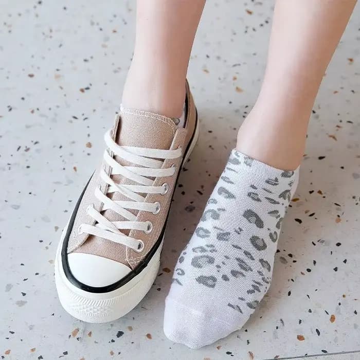 5 paires de chaussettes basses de sport en coton imprimé léopard pour femmes