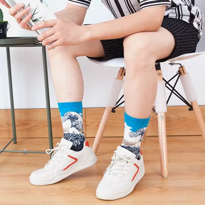 1 paire hommes coton rétro abstrait peinture à l'huile Art chaussettes Shout moderne Van Gogh nuit étoilée bonne
