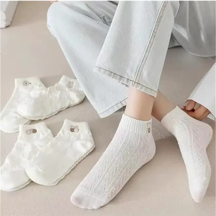 5 paires femmes chaussettes printemps été mignon ours lapin arc-en-ciel imprimé cheville