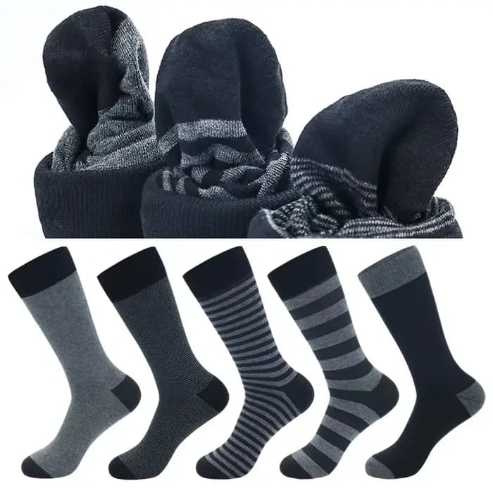 5 paires grande taille mode hommes d'affaires chaussettes de haute qualité rayure noir gris pur