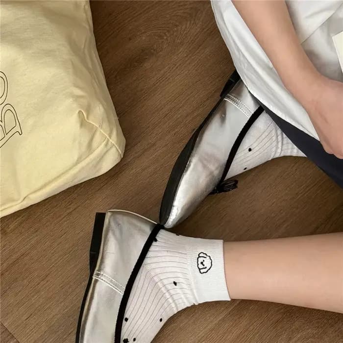 Chaussettes Courtes pour Femme et Fille, Style Doux, Blanc, Noir, Chien, Kawaii, Cadeau, Printemps, Été
