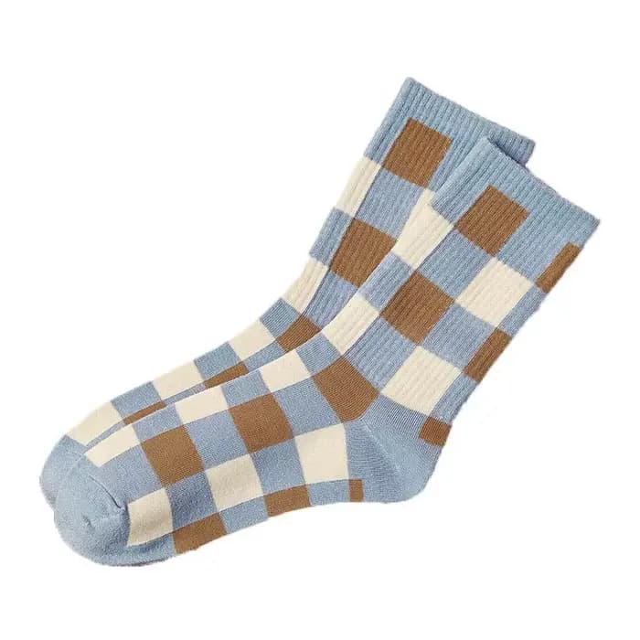 Chaussettes longues à carreaux et rayures pour femmes