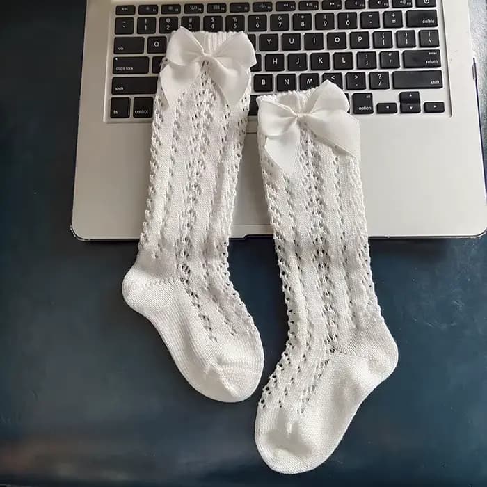 Chaussettes hautes pour enfants, nœuds de Style Royal, chaussettes hautes pour bébés et tout-petits, chaussettes tubulaires ajourées pour enfants, couleurs acidulées