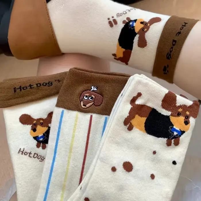 Dessin animé saucisse chien Tube moyen chaussettes drôle teckel motif Animal coton