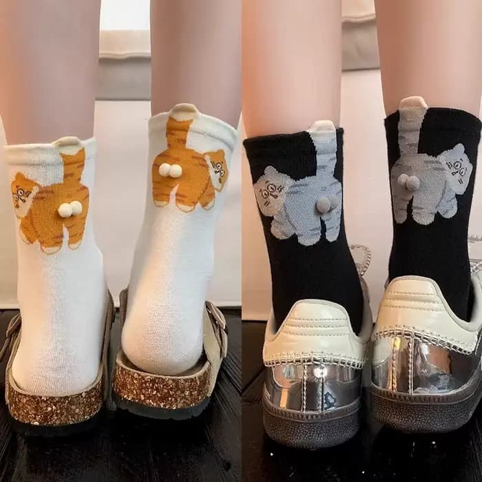 2 paires de chaussettes créatives à Tube central 3D en forme de chaton