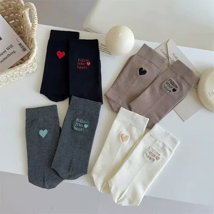 AB Style talon amour brodé mi Tube chaussettes pour femmes printemps été longue chaussette mode fille coton