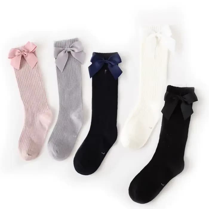 Chaussettes solides pour enfants avec nœuds, chaussettes en coton pour bébés filles, chaussettes longues douces pour tout-petits, chaussettes hautes de princesse pour filles, 2024