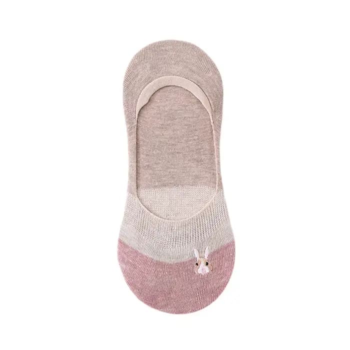 Chaussettes bateau pour femme avec broderie lapin Kawaii