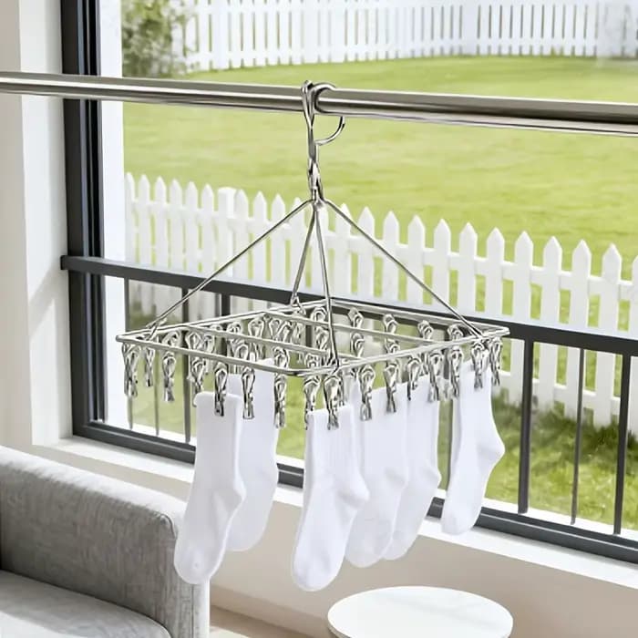 Séchoir à chaussettes multifonctionnel en acier inoxydable, robuste et épais, avec pinces à chaussettes domestiques, l'outil idéal pour sécher les sous-vêtements sur balcon