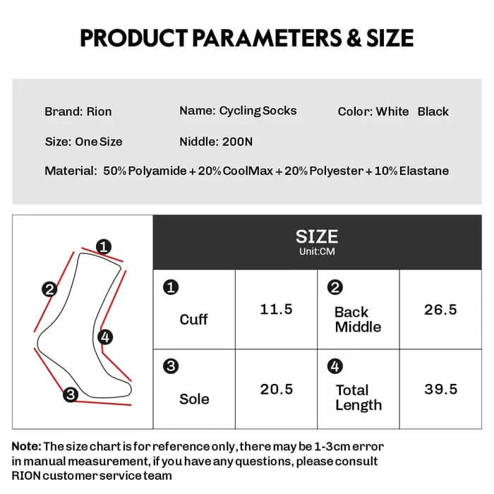 RION chaussettes de cyclisme unisexe avec soutien de la cheville tenue de sport vélo course basket-ball vélo athlétique Trekking mi-mollet respirant