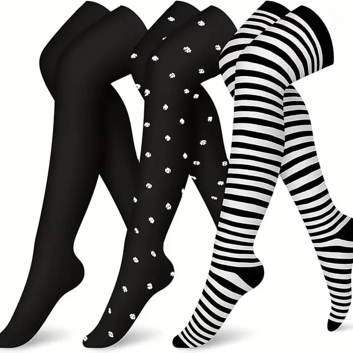Chaussettes de compression hautes jusqu'à la cuisse, 3 paires, mélange de nylon et de polyester, finition lisse et brillante, ajustement confortable et soutien durable