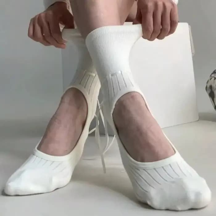 1 paire de chaussettes de yoga montantes à cordon de serrage et dos ouvert